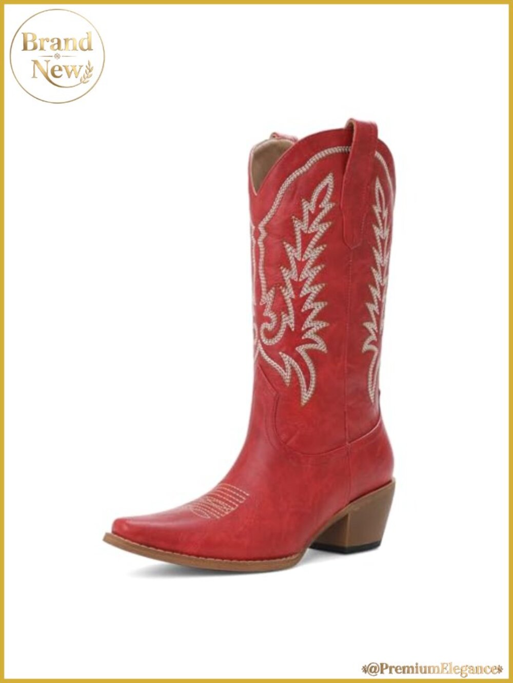 Women's Western Cowgirl Boots Mid Calf Snip Toe Block Heel